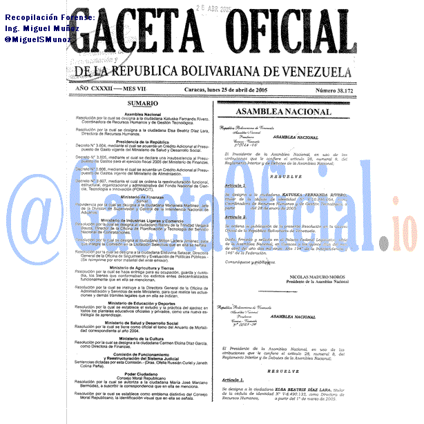 Gaceta Oficial 38172 del 25 Abril 2005