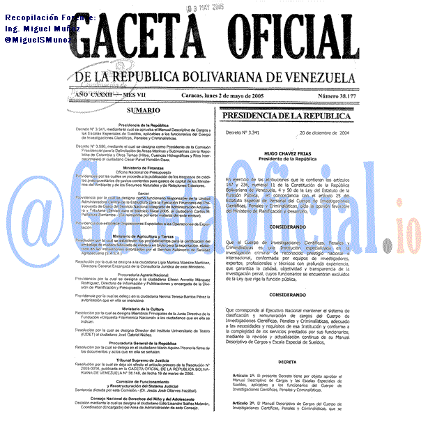 Gaceta Oficial 38177 del 2 Mayo 2005