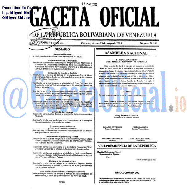 Gaceta Oficial 38186 del 13 Mayo 2005