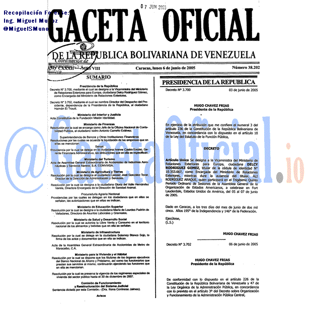 Gaceta Oficial 38202 del 6 Junio 2005