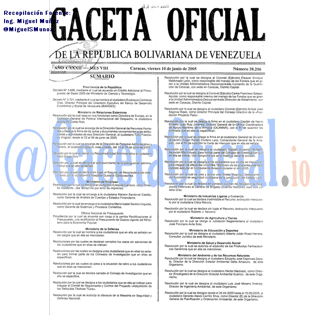 Gaceta Oficial 38206 del 10 Junio 2005