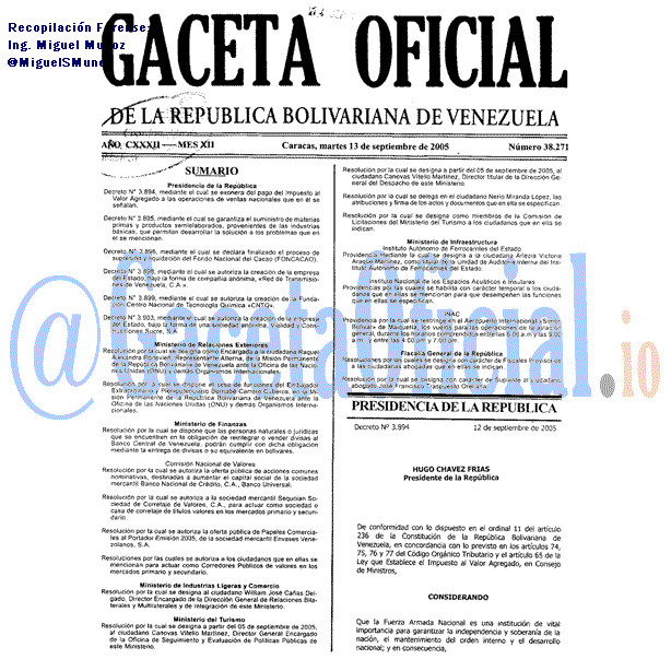 Gaceta Oficial 38271 del 13 Septiembre 2005