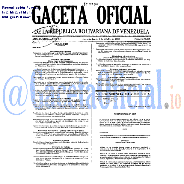 Gaceta Oficial 38288 del 6 Octubre 2005
