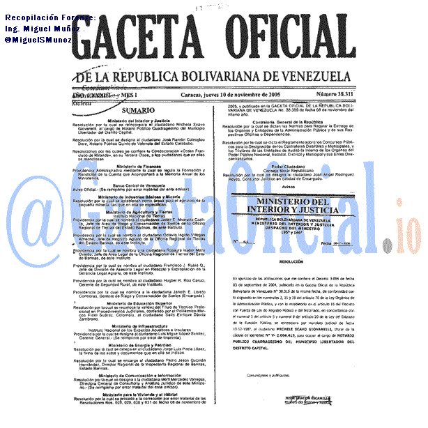 Gaceta Oficial 38311 del 10 Noviembre 2005