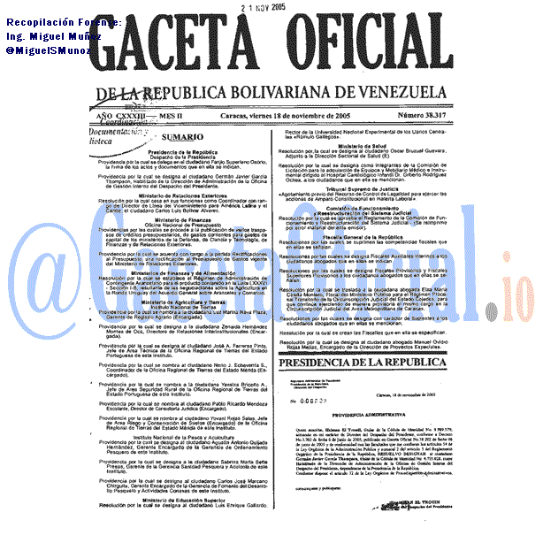 Gaceta Oficial 38317 del 18 Noviembre 2005