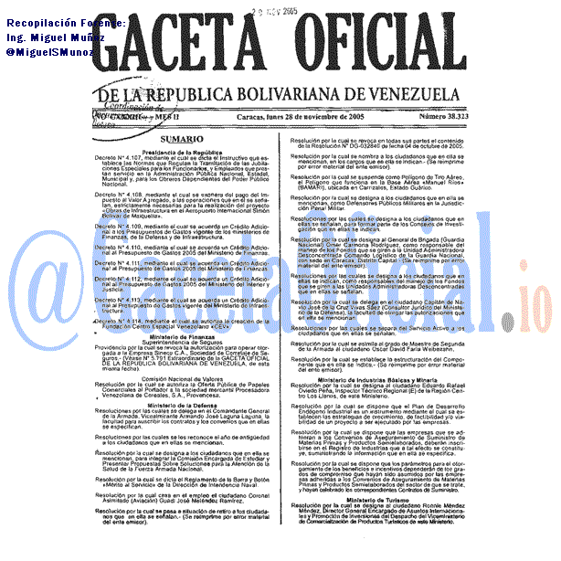Gaceta Oficial 38323 del 28 Noviembre 2005