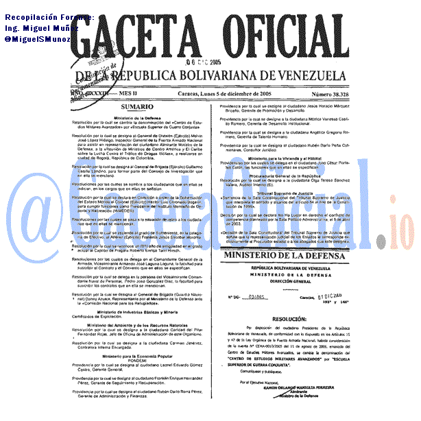 Gaceta Oficial 38328 del 5 Diciembre 2005