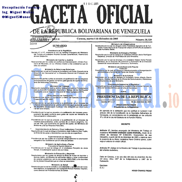 Gaceta Oficial 38329 del 6 Diciembre 2005
