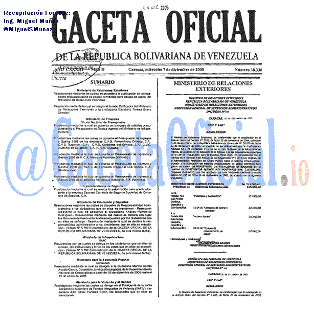 Gaceta Oficial 38330 del 7 Diciembre 2005