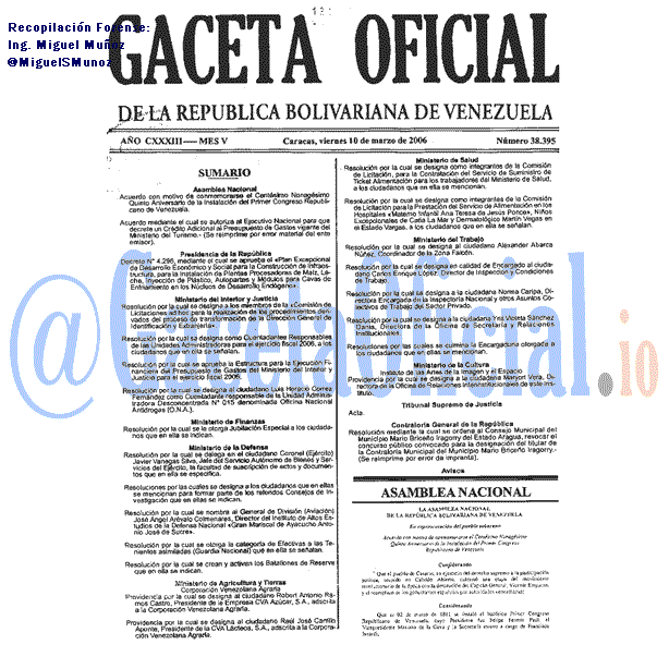 Gaceta Oficial 38395 del 10 Marzo 2006
