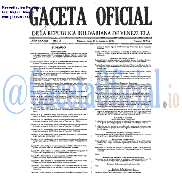 Gaceta Oficial 38396 del 13 Marzo 2006