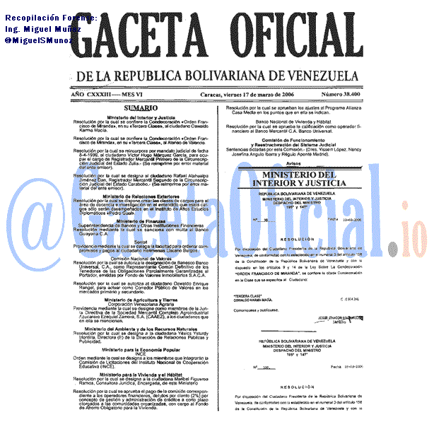 Gaceta Oficial 38400 del 17 Marzo 2006