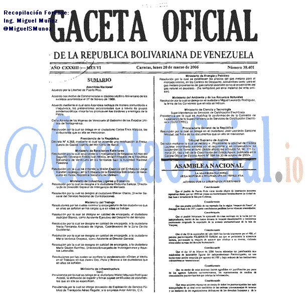Gaceta Oficial 38401 del 20 Marzo 2006