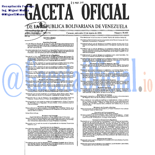 Gaceta Oficial 38403 del 22 Marzo 2006