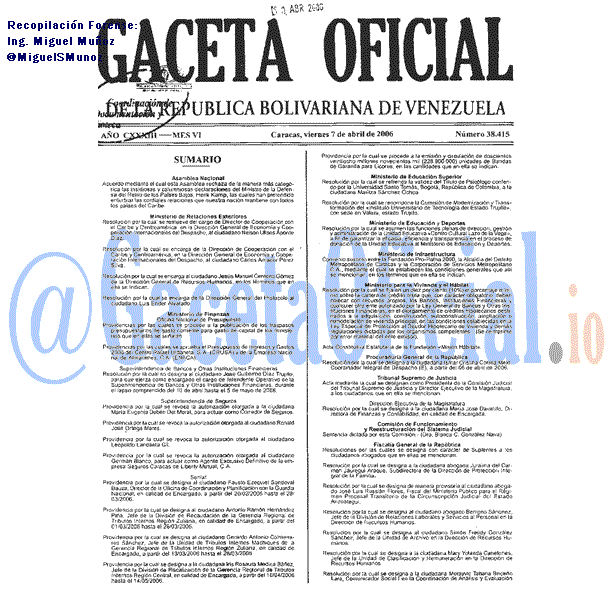 Gaceta Oficial 38415 del 7 Abril 2006