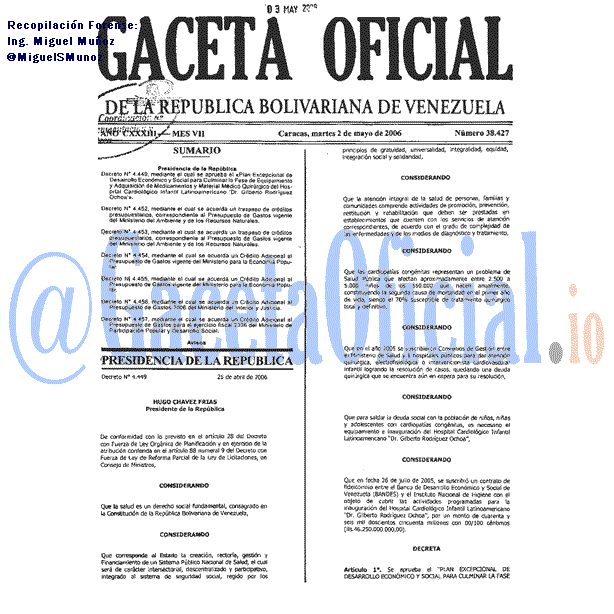 Gaceta Oficial 38427 del 2 Mayo 2006