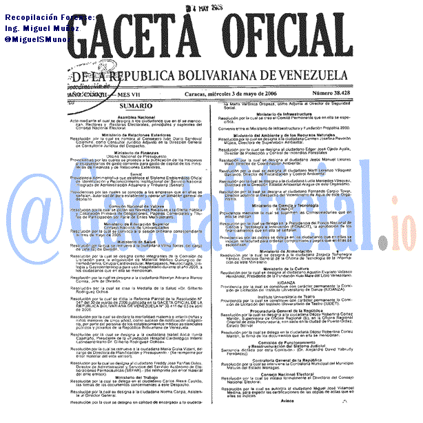 Gaceta Oficial 38428 del 3 Mayo 2006