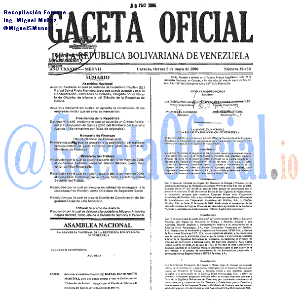Gaceta Oficial 38430 del 5 Mayo 2006