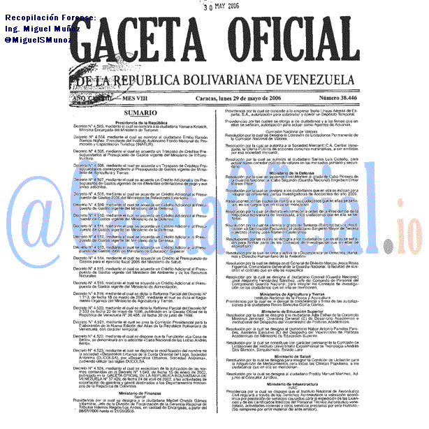 Gaceta Oficial 38446 del 29 Mayo 2006