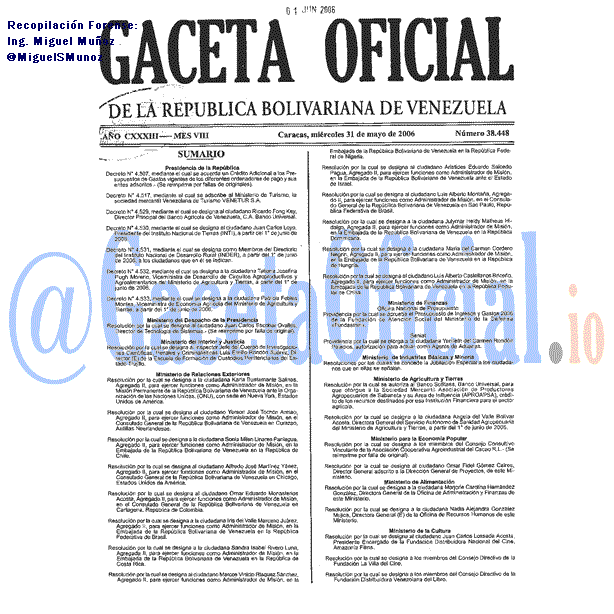 Gaceta Oficial 38448 del 31 Mayo 2006