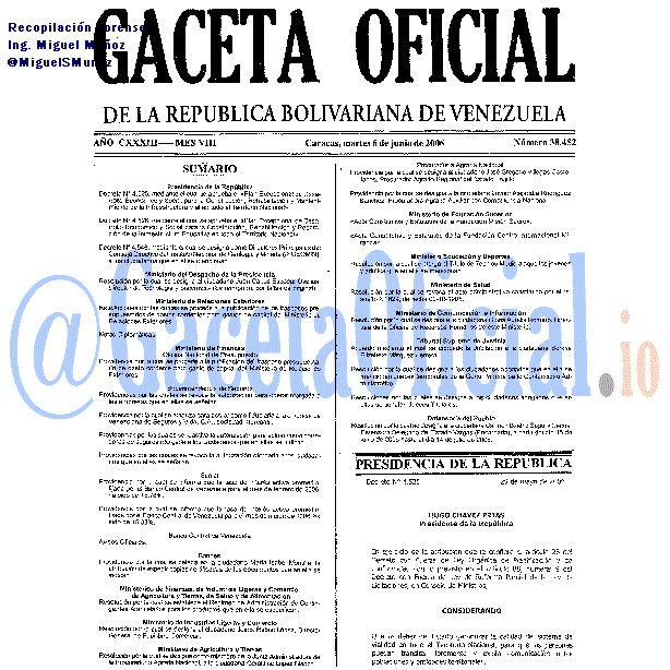 Gaceta Oficial 38452 del 6 Junio 2006