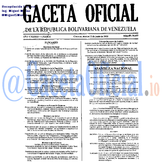 Gaceta Oficial 38457 del 13 Junio 2006