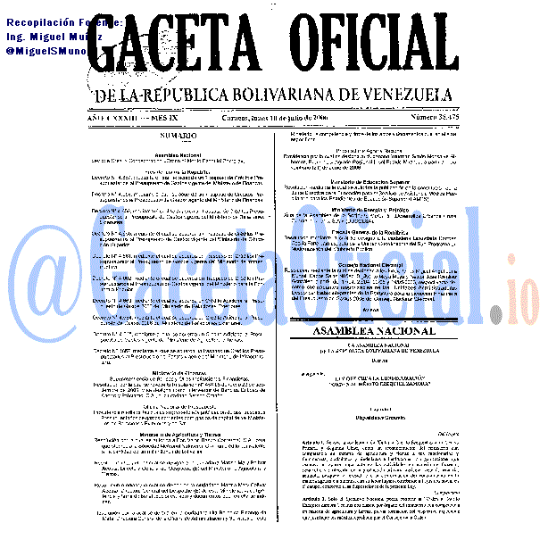 Gaceta Oficial 38475 del 10 Julio 2006