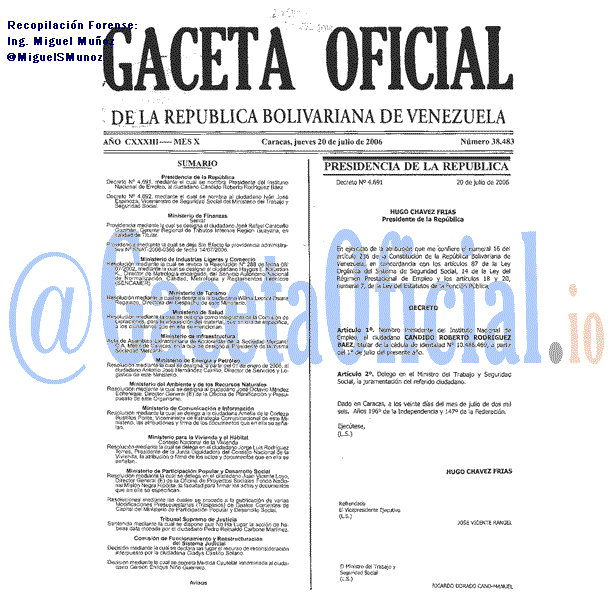 Gaceta Oficial 38483 del 20 Julio 2006