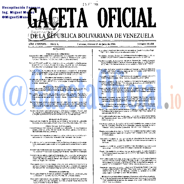 Gaceta Oficial 38484 del 21 Julio 2006