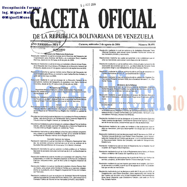 Gaceta Oficial 38491 del 2 Agosto 2006