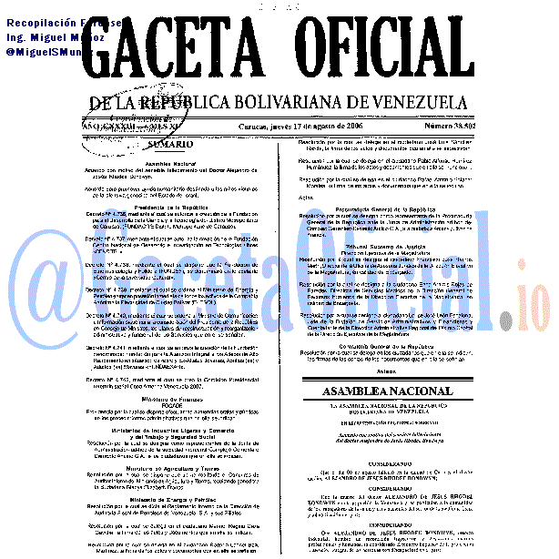 Gaceta Oficial 38502 del 17 Agosto 2006