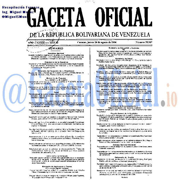 Gaceta Oficial 38507 del 24 Agosto 2006