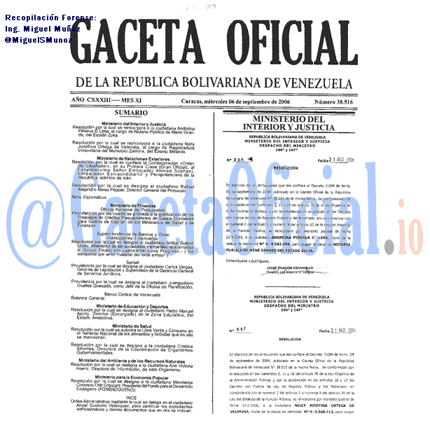 Gaceta Oficial 38516 del 6 Septiembre 2006