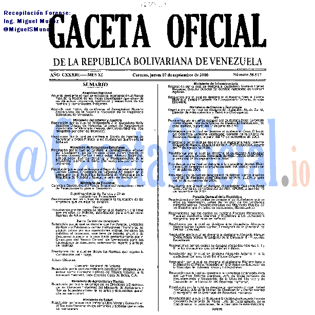 Gaceta Oficial 38517 del 7 Septiembre 2006