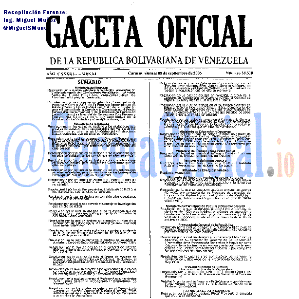 Gaceta Oficial 38518 del 8 Septiembre 2006
