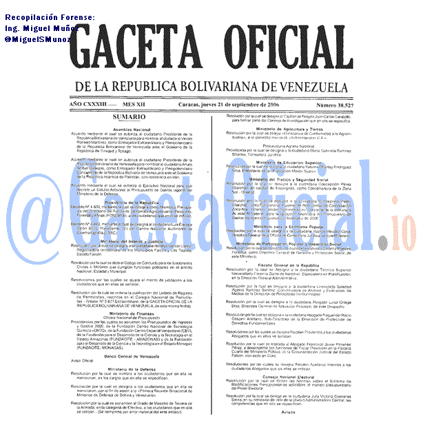 Gaceta Oficial 38527 del 21 Septiembre 2006