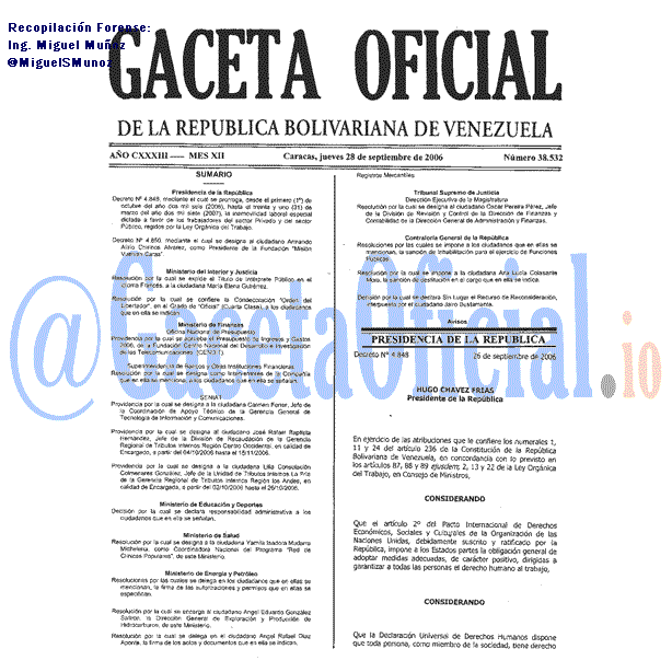 Gaceta Oficial 38532 del 28 Septiembre 2006