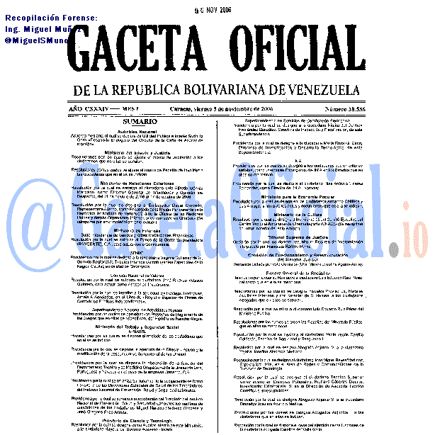 Gaceta Oficial 38556 del 3 Noviembre 2006