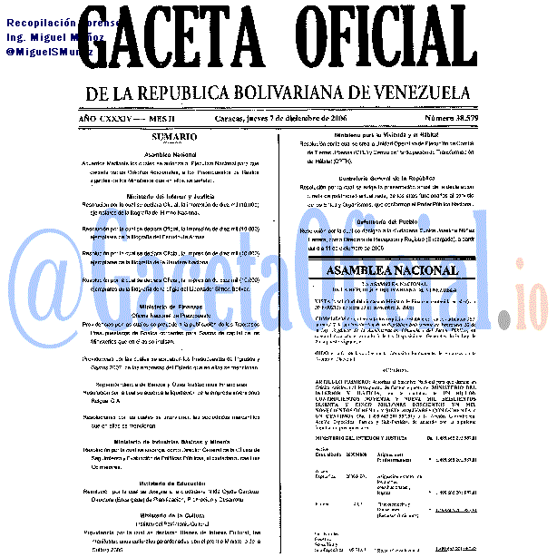 Gaceta Oficial 38579 del 7 Diciembre 2006