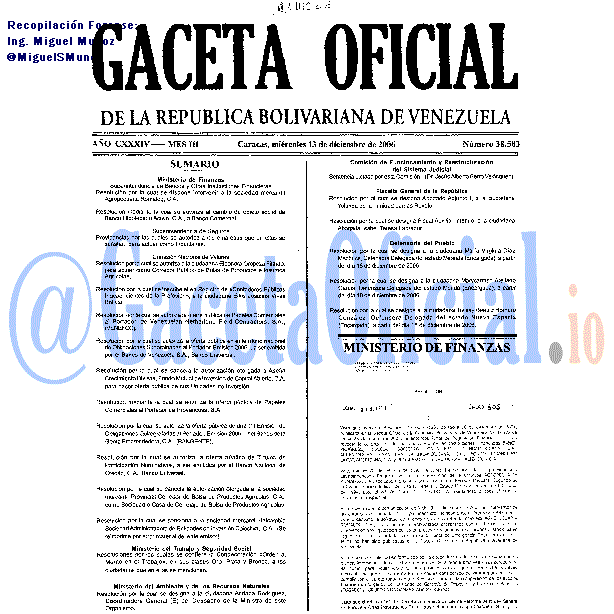Gaceta Oficial 38583 del 13 Diciembre 2006