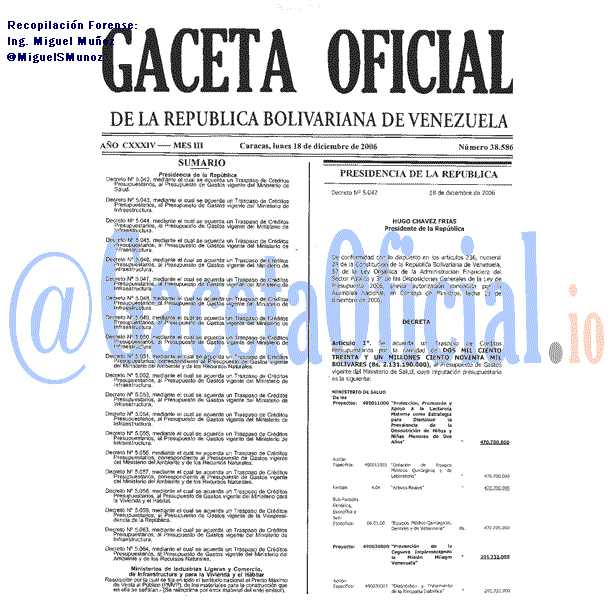 Gaceta Oficial 38586 del 18 Diciembre 2006