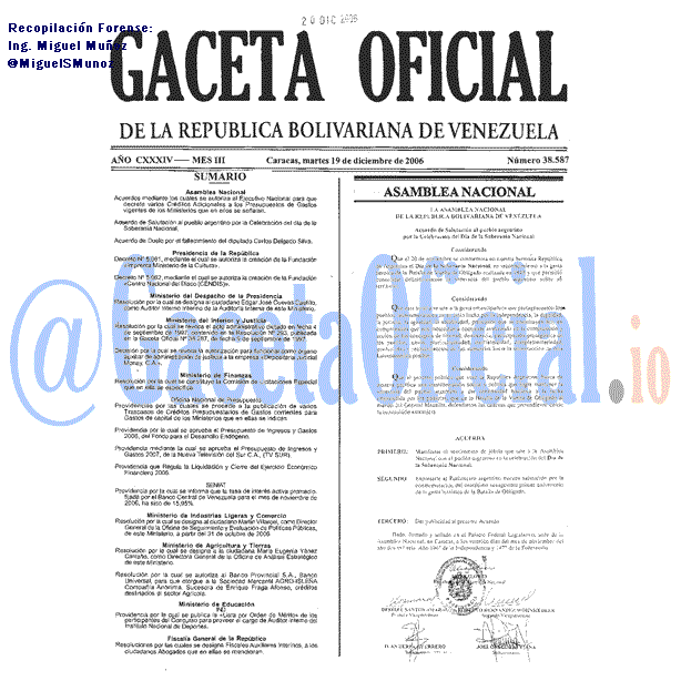 Gaceta Oficial 38587 del 19 Diciembre 2006