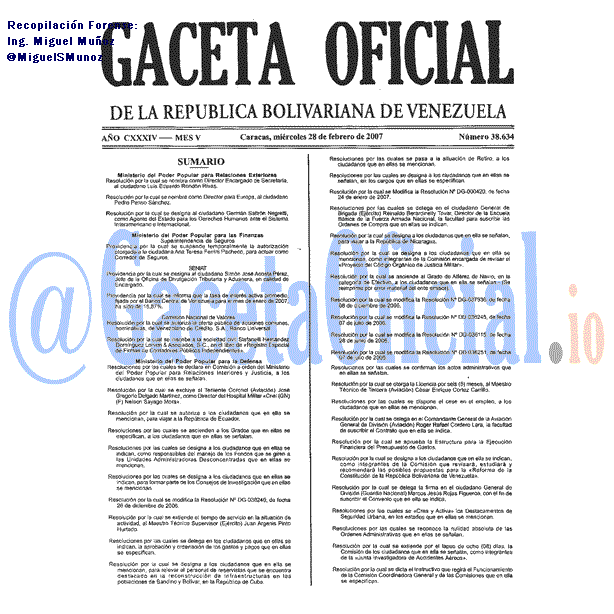 Gaceta Oficial 38634 del 28 Febrero 2007