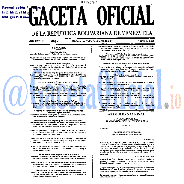 Gaceta Oficial 38639 del 7 Marzo 2007