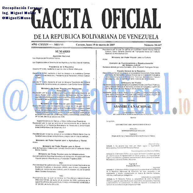 Gaceta Oficial 38647 del 19 Marzo 2007