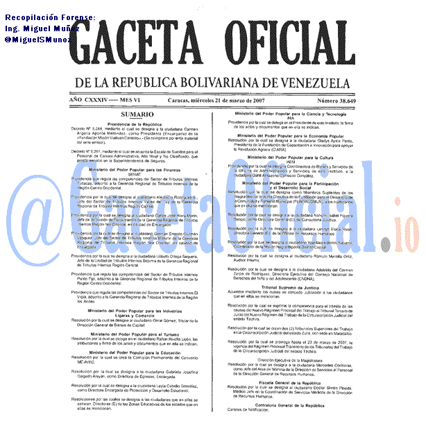 Gaceta Oficial 38649 del 21 Marzo 2007