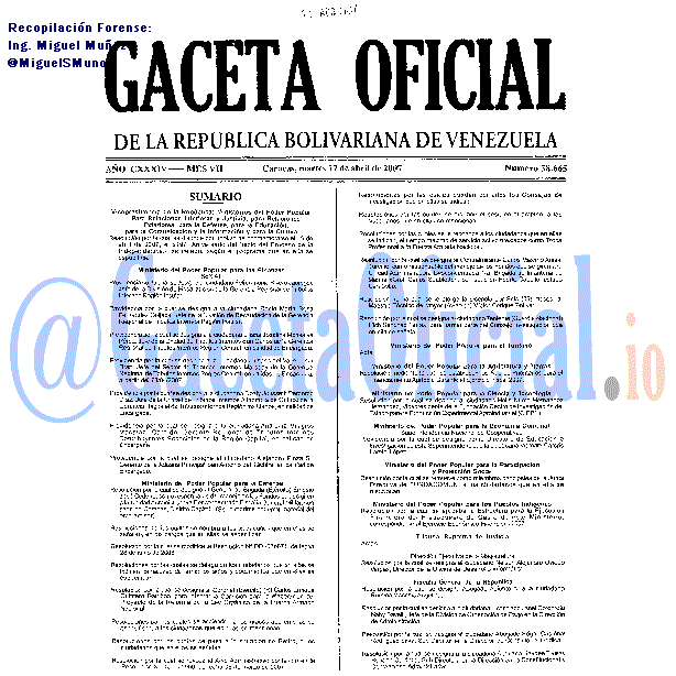 Gaceta Oficial 38665 del 17 Abril 2007