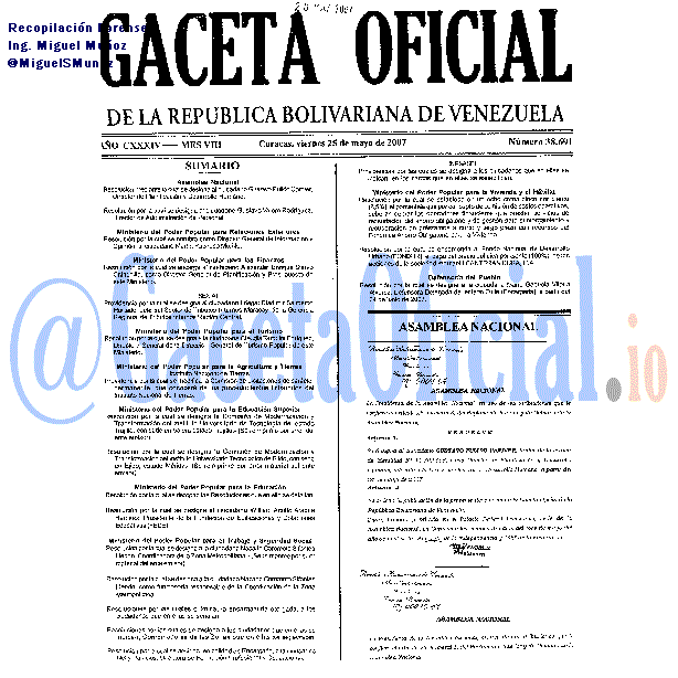 Gaceta Oficial 38691 del 25 Mayo 2007