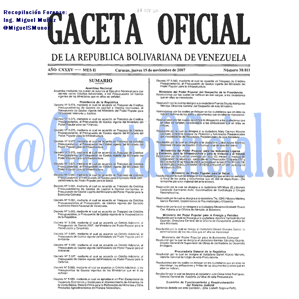 Gaceta Oficial 38811 del 15 Noviembre 2007