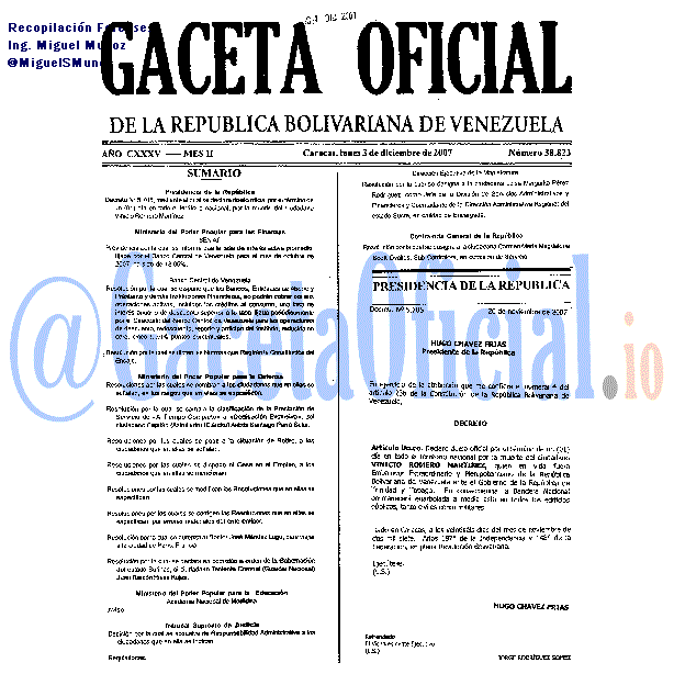 Gaceta Oficial 38823 del 3 Diciembre 2007